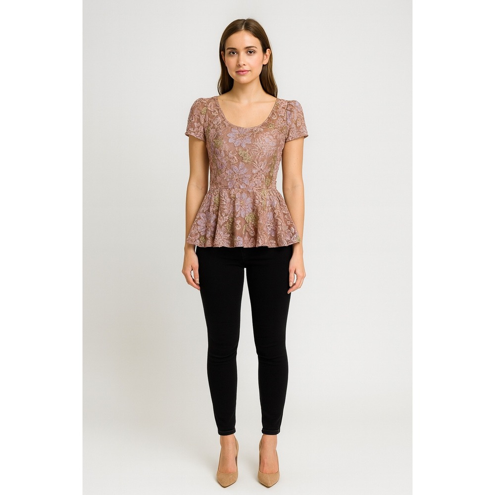 Rose Gold 3D Lace Peplum Top Women's XS Coquette Fairy Balletcore Partywear
